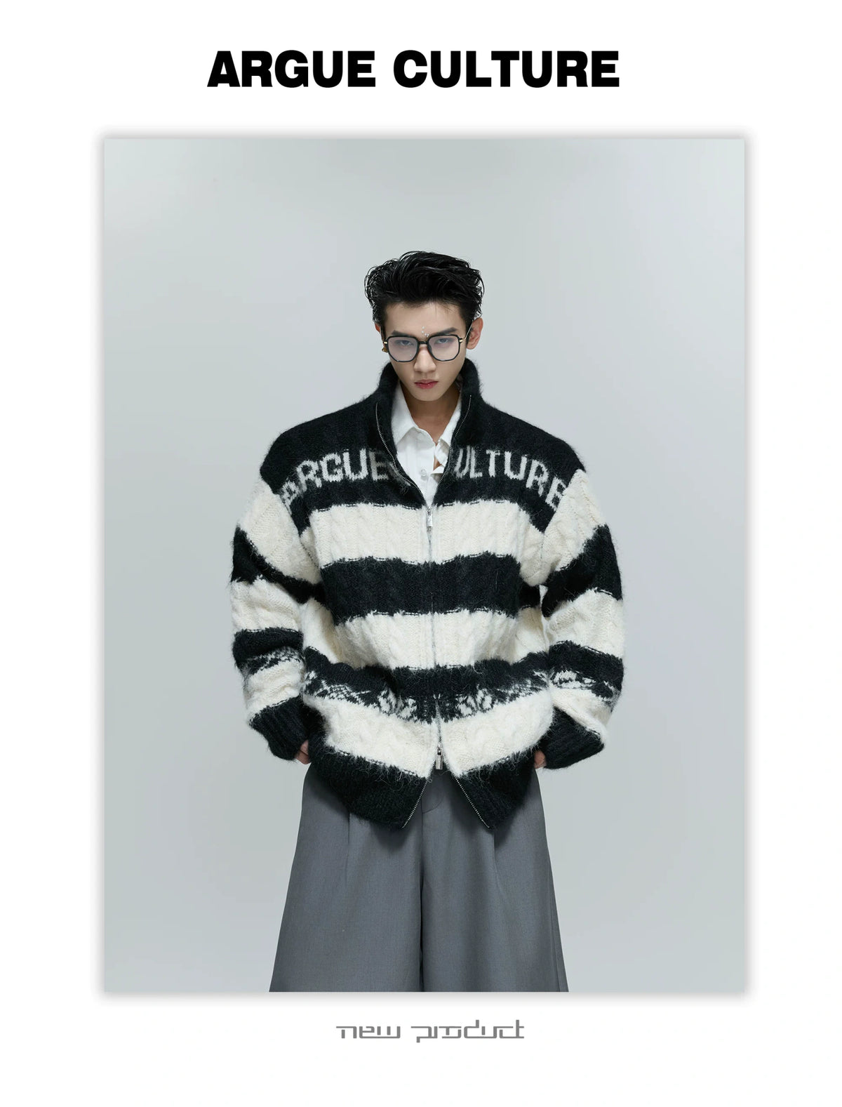 Color-Block Zip Knit Cardigan in Cotton-Wool Blend - description image 3