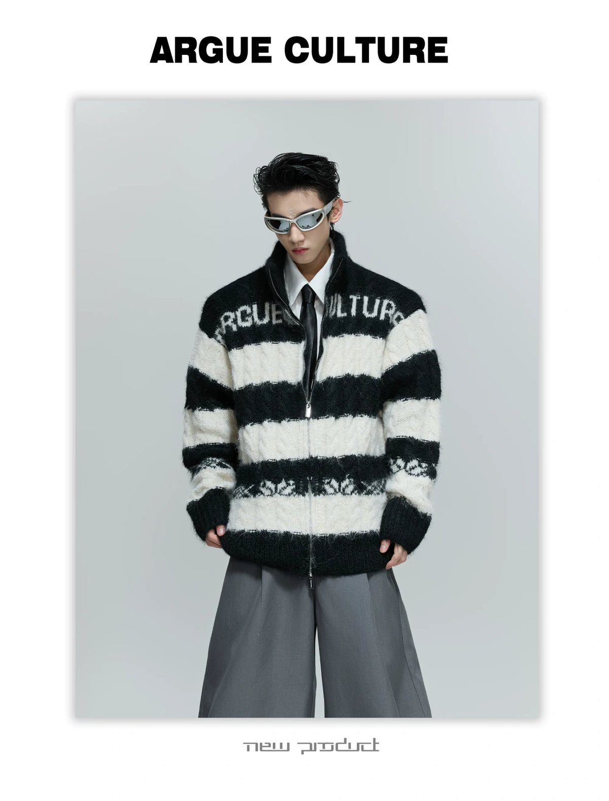 Color-Block Zip Knit Cardigan in Cotton-Wool Blend - description image 5
