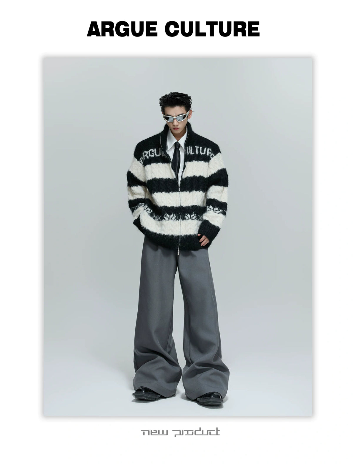 Color-Block Zip Knit Cardigan in Cotton-Wool Blend - description image 6