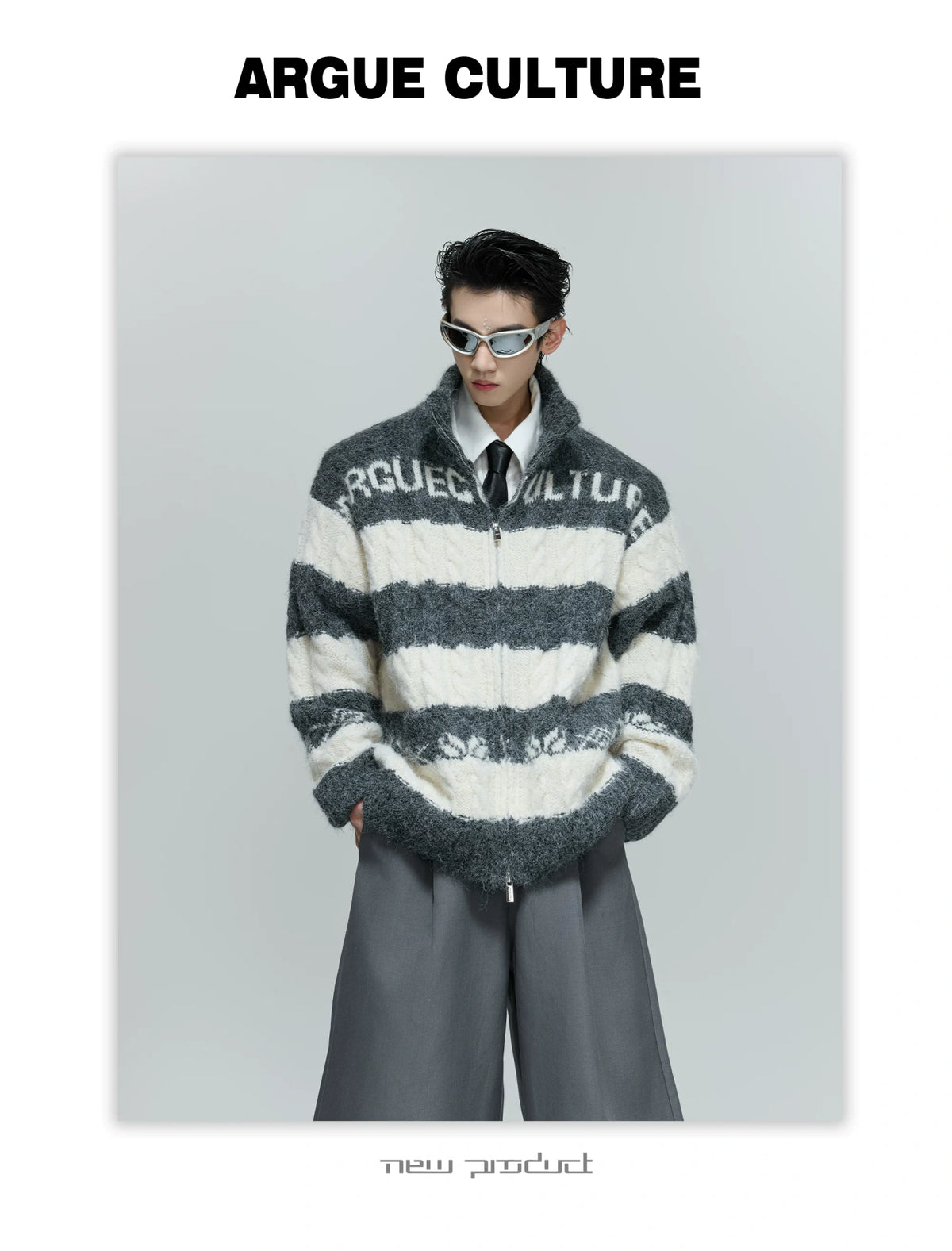 Color-Block Zip Knit Cardigan in Cotton-Wool Blend - description image 8