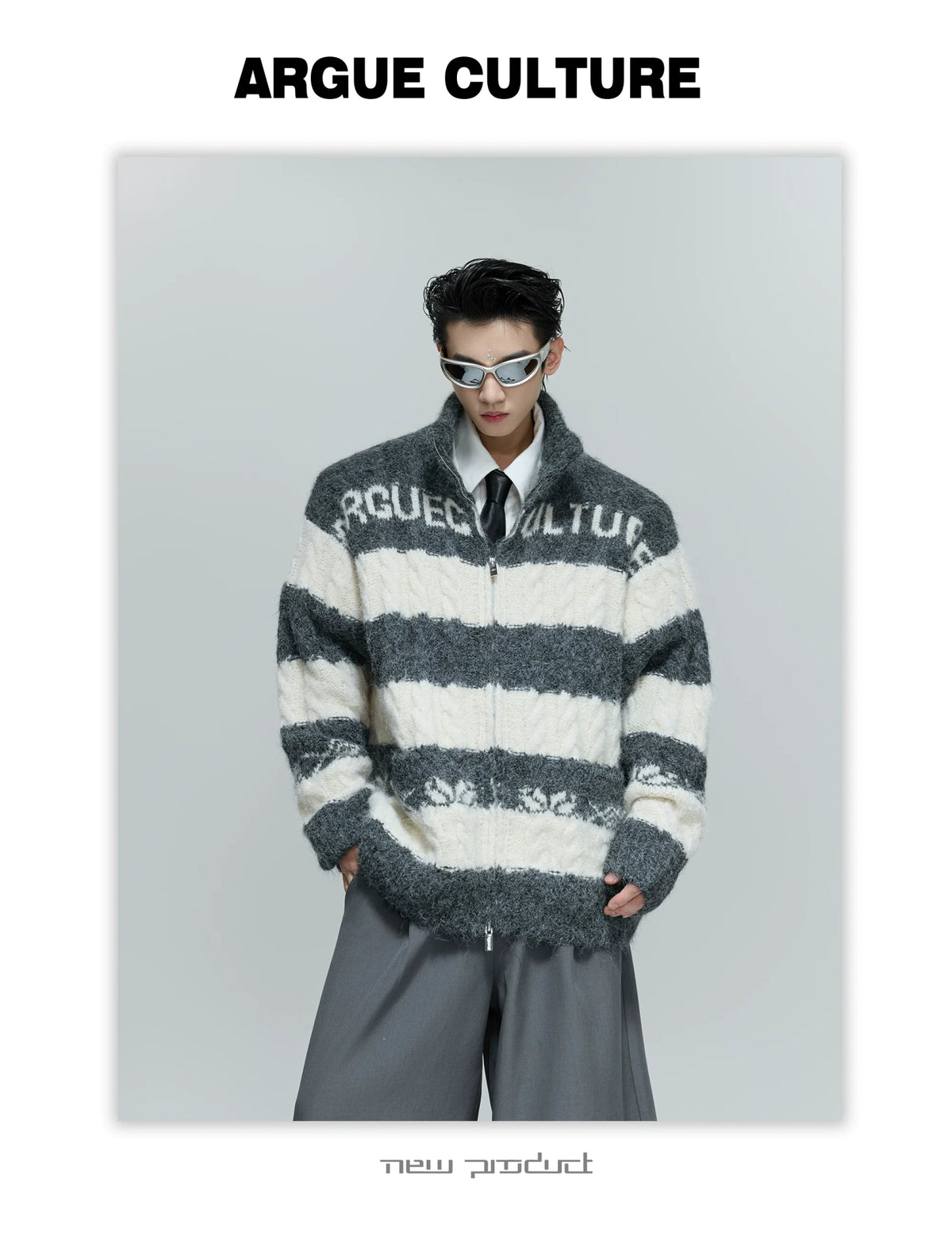 Color-Block Zip Knit Cardigan in Cotton-Wool Blend - description image 9