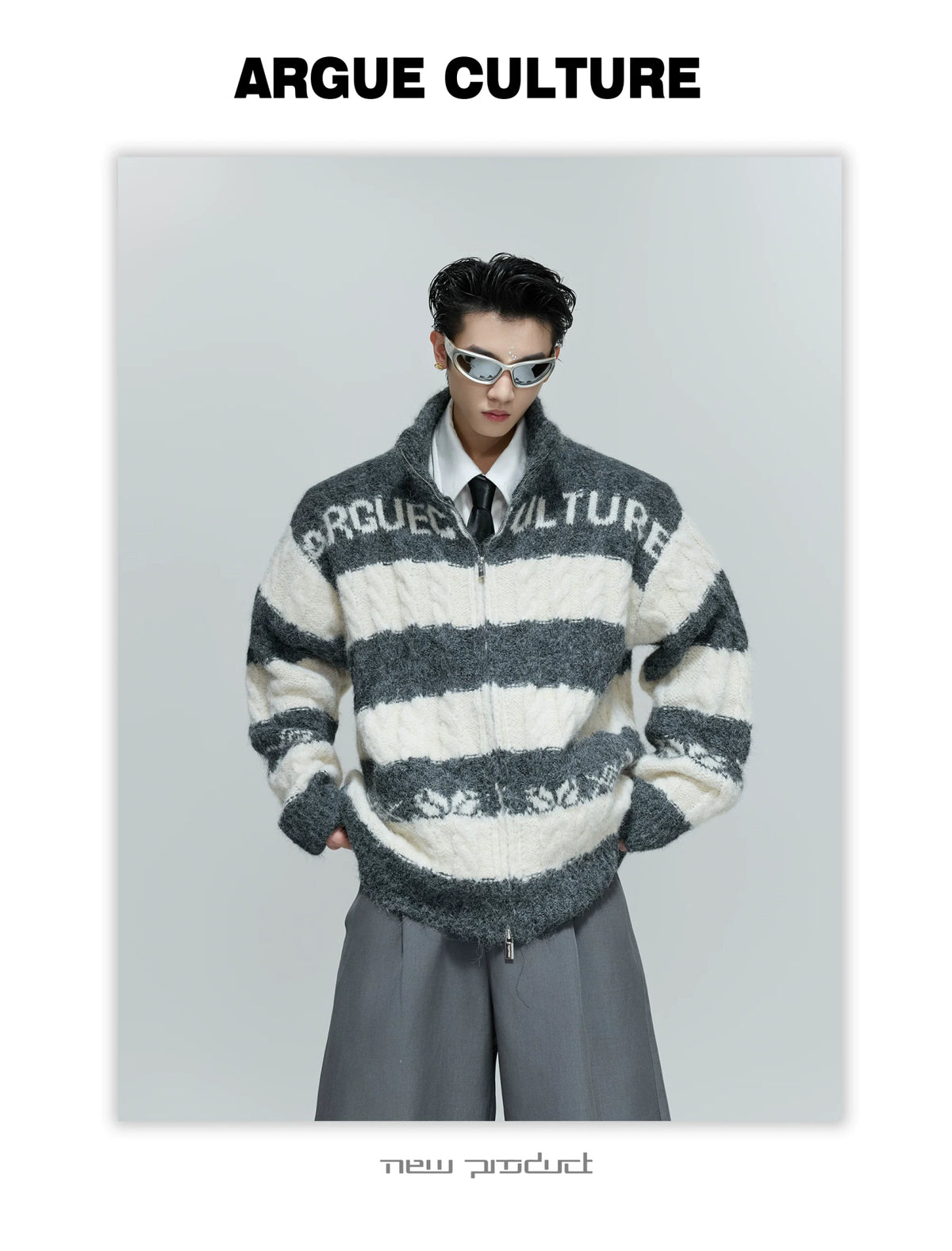 Color-Block Zip Knit Cardigan in Cotton-Wool Blend - description image 10