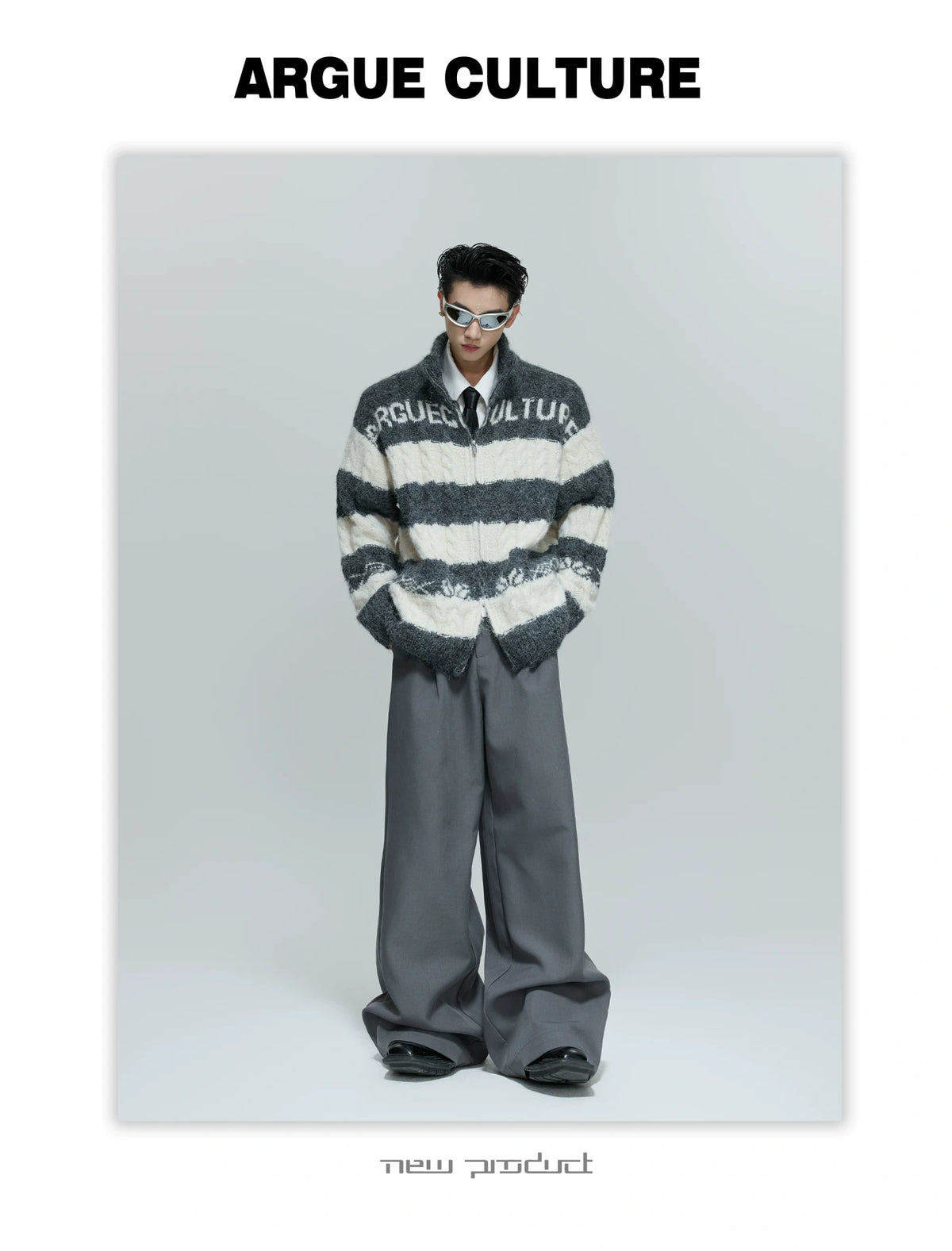 Color-Block Zip Knit Cardigan in Cotton-Wool Blend - description image 11