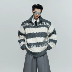 Color-Block Zip Knit Cardigan in Cotton-Wool Blend - main image 1