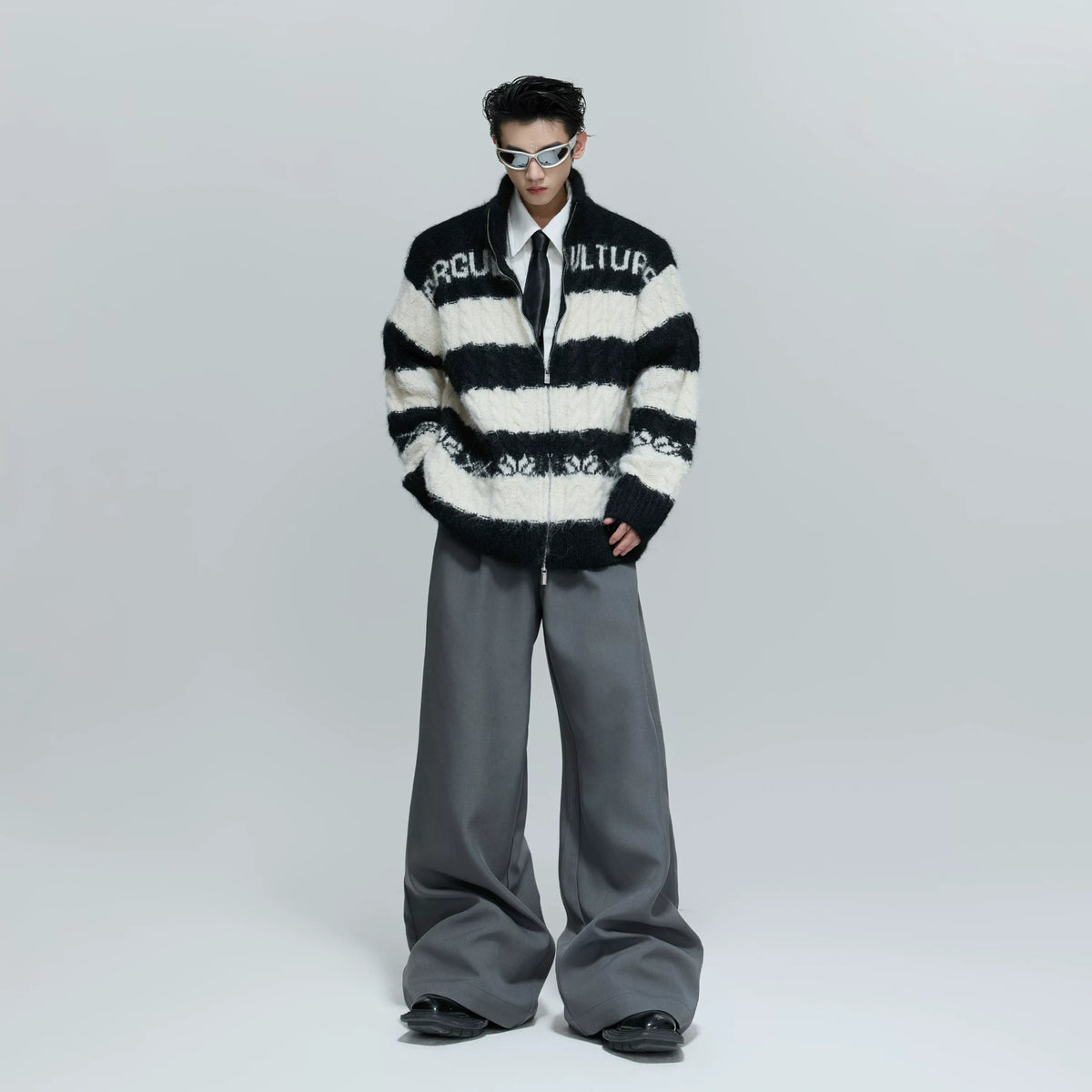 Color-Block Zip Knit Cardigan in Cotton-Wool Blend - main image 4