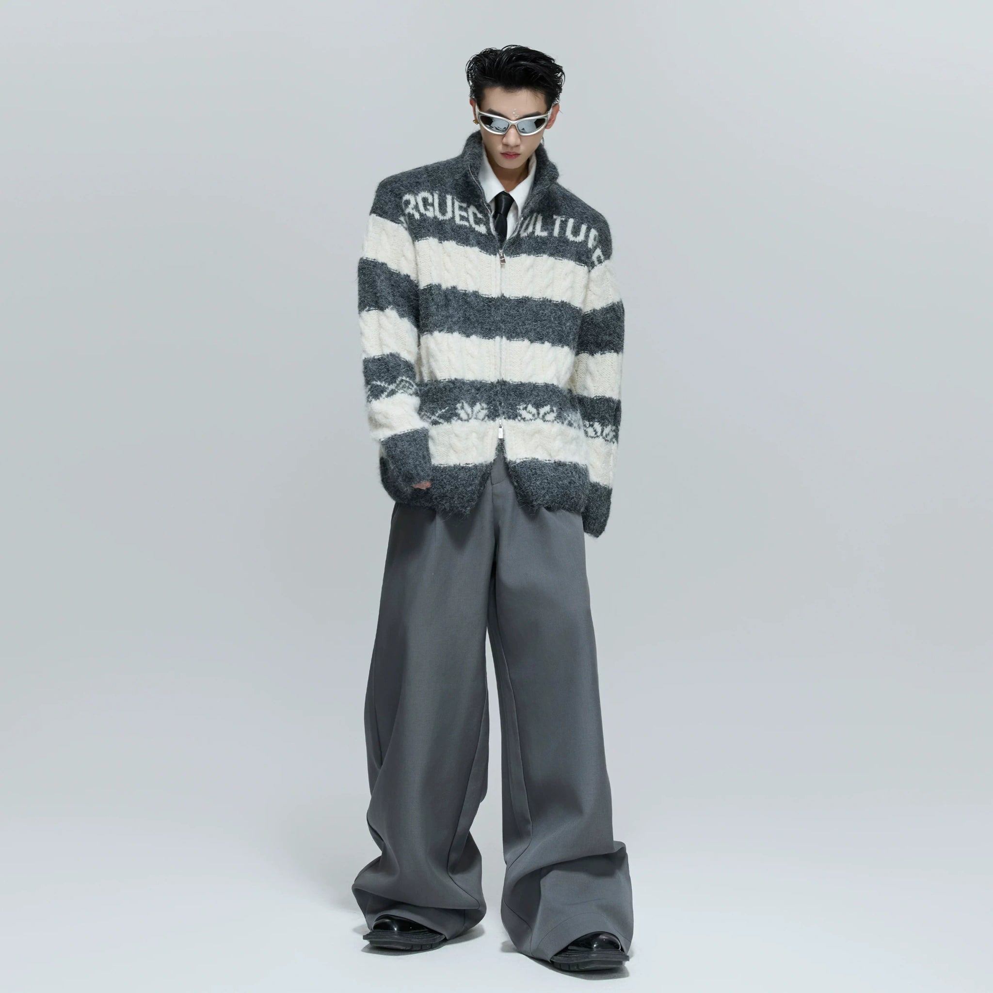 Color-Block Zip Knit Cardigan in Cotton-Wool Blend - main image 5