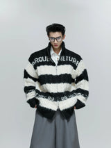 Color-Block Zip Knit Cardigan in Cotton-Wool Blend - Black Top