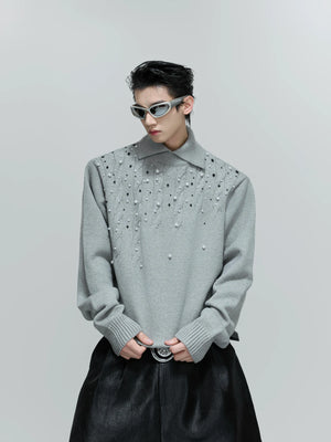 Pearl-Detail Cable-Knit Sweater | Relaxed Wool Blend - main image 1