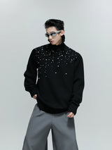 Pearl-Detail Cable-Knit Sweater | Relaxed Wool Blend - Black Top