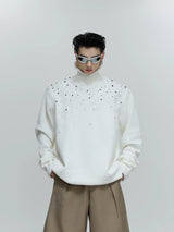 Pearl-Detail Cable-Knit Sweater | Relaxed Wool Blend - White Top