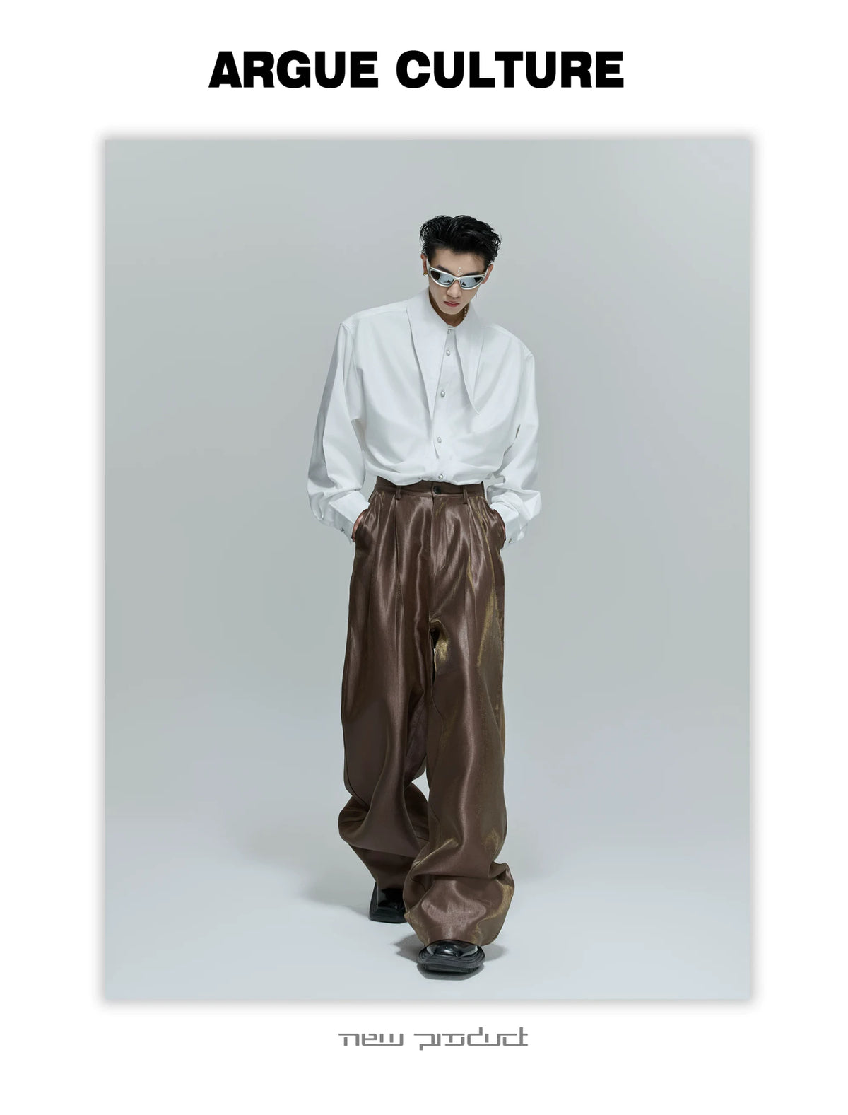 Pleated Wide-Leg Trousers | High-Waist Cotton Blend - description image 9