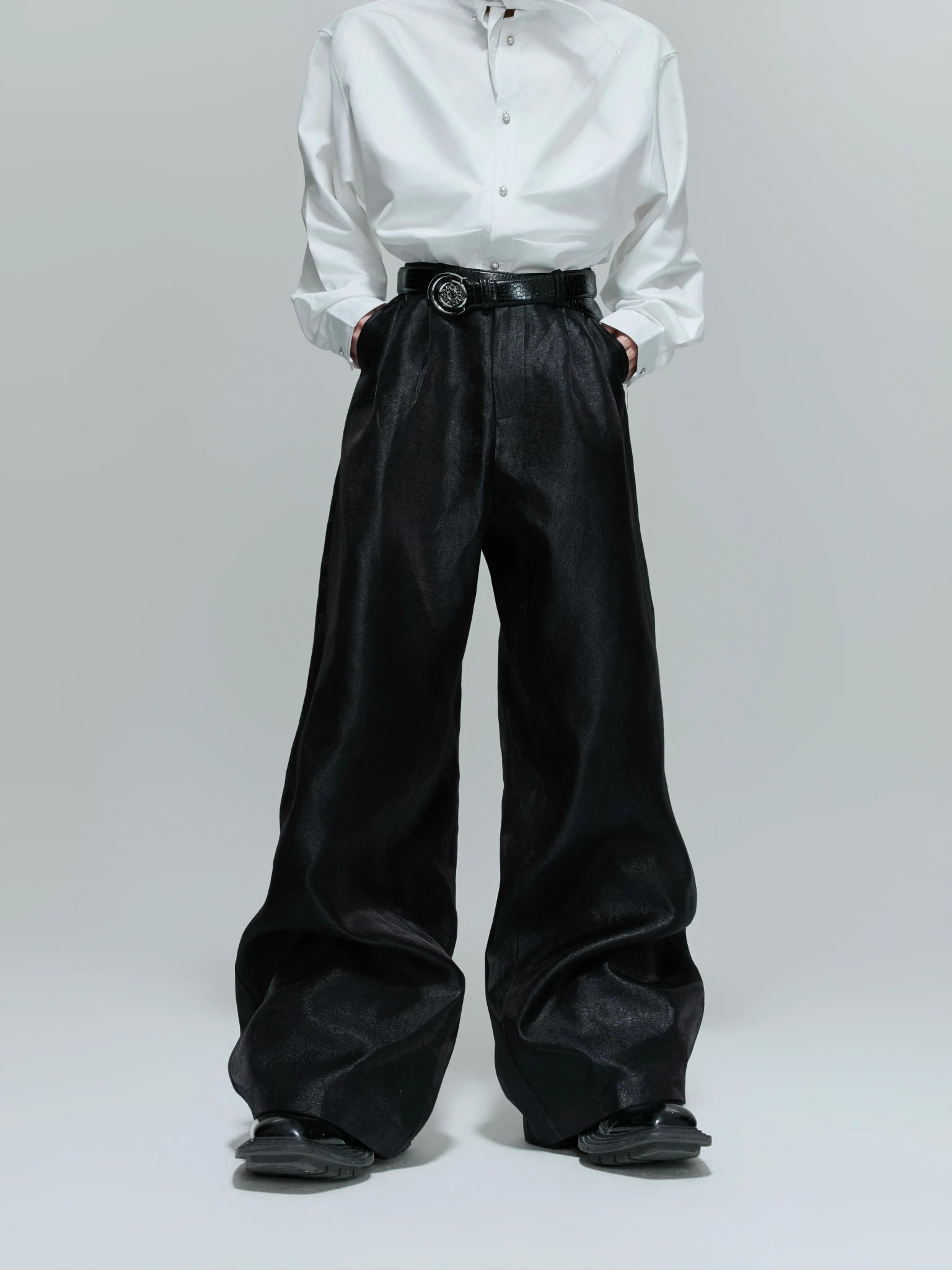 Pleated Wide-Leg Trousers | High-Waist Cotton Blend - main image 2