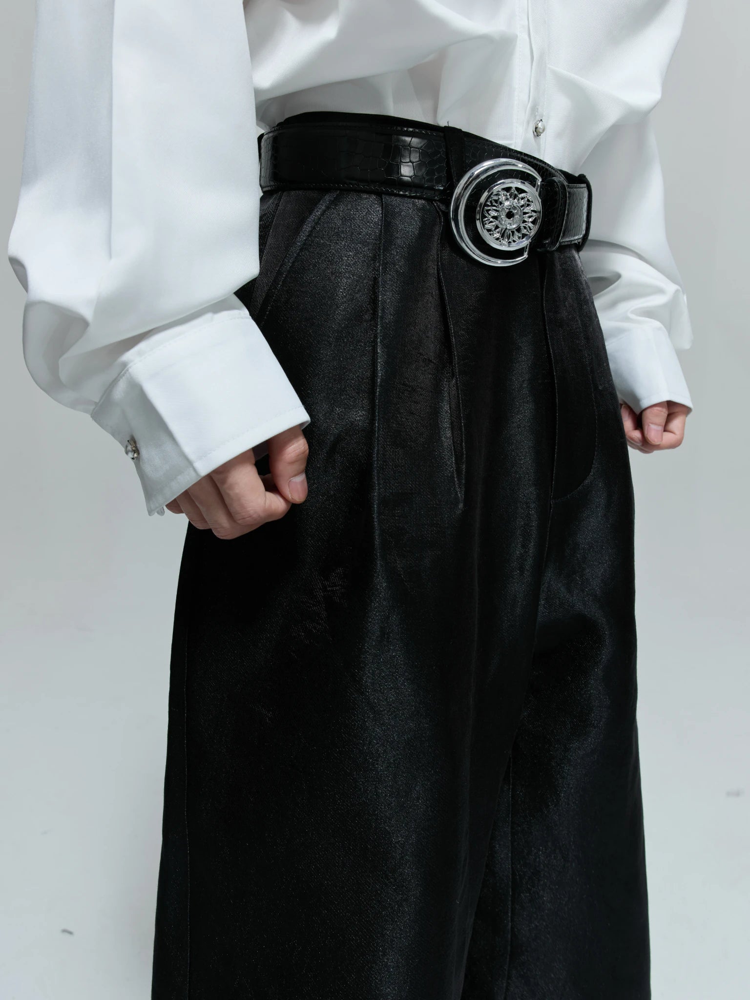 Pleated Wide-Leg Trousers | High-Waist Cotton Blend - main image 4