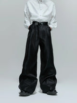 Pleated Wide-Leg Trousers | High-Waist Cotton Blend - Black