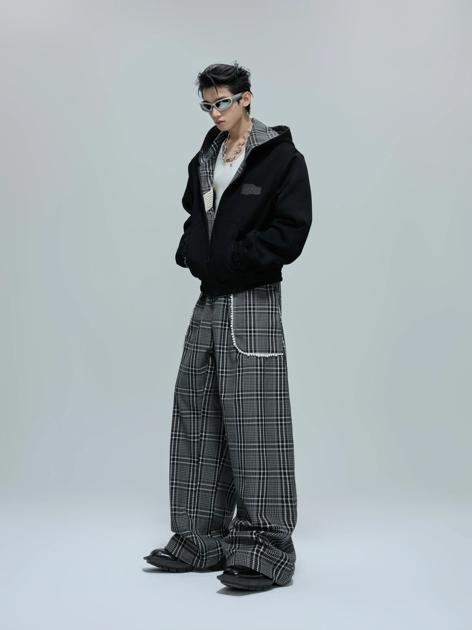 Reversible Houndstooth Hoodie and Relaxed Pants Set - main image 1