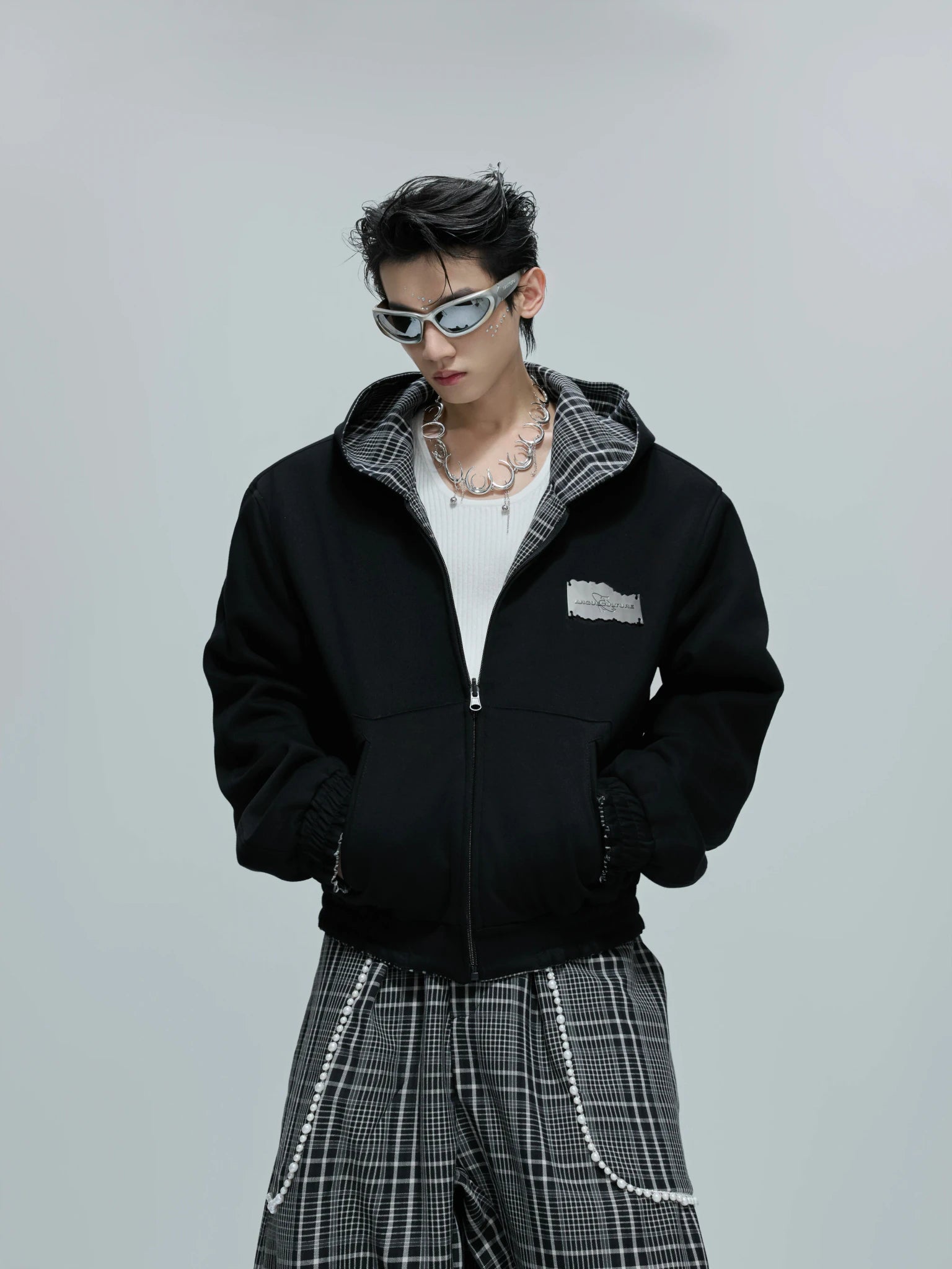 Reversible Houndstooth Hoodie and Relaxed Pants Set - main image 3