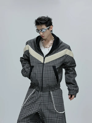 Reversible Houndstooth Hoodie and Relaxed Pants Set - Gray Hoodie