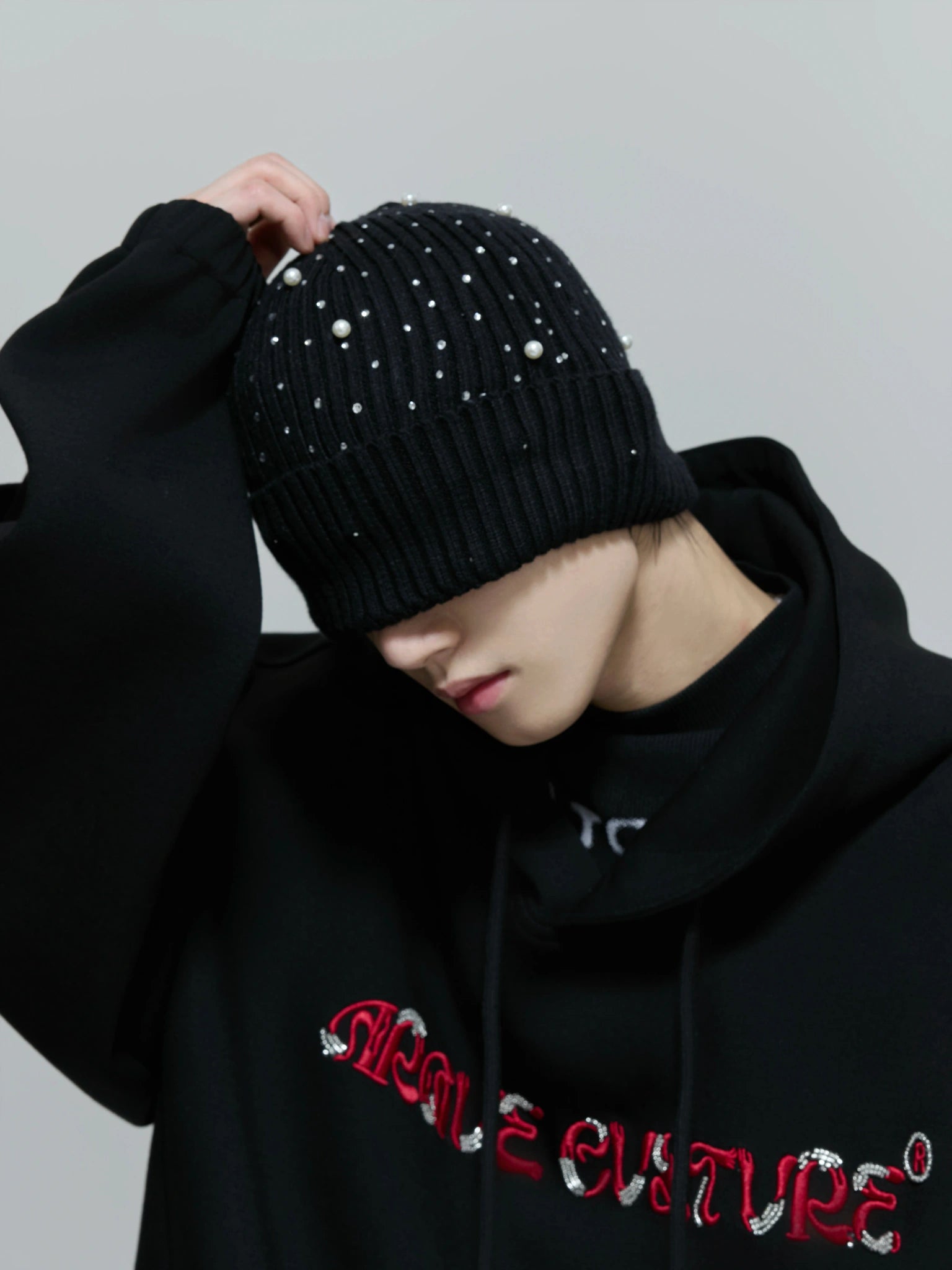 Rhinestone Knit Hat with Adjustable Strap - main image 4