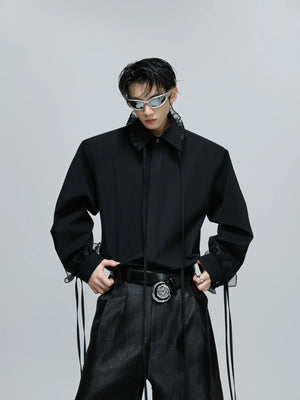Loose Detachable Ribbon Shoulder-Pad Cotton Shirt - main image 2