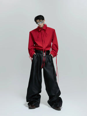 Loose Detachable Ribbon Shoulder-Pad Cotton Shirt - main image 4