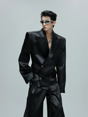 Liquid-Shine Cotton Suit Separates | Relaxed Tailoring - Black Top
