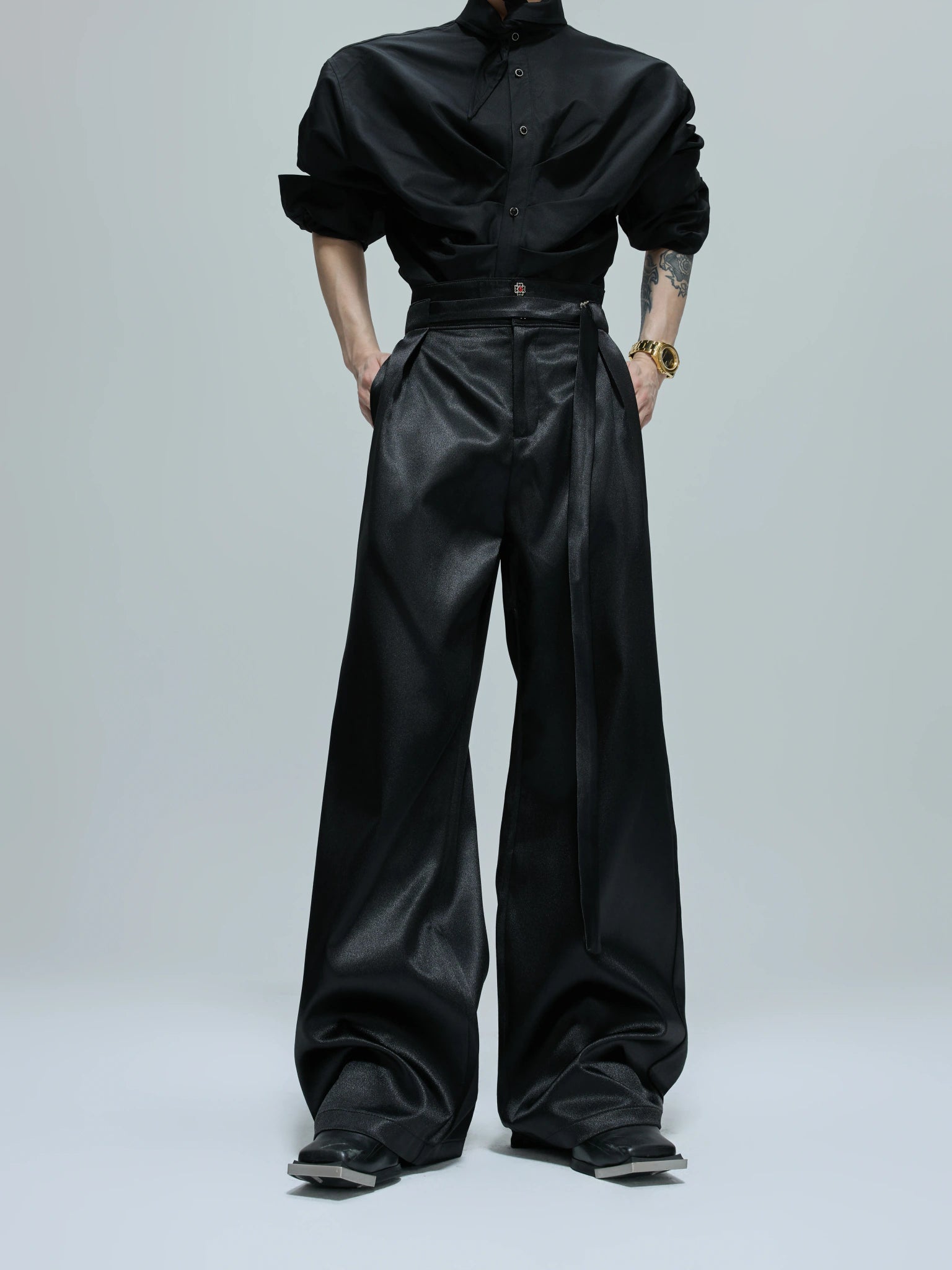 Liquid-Shine Cotton Suit Separates | Relaxed Tailoring - Black Pants