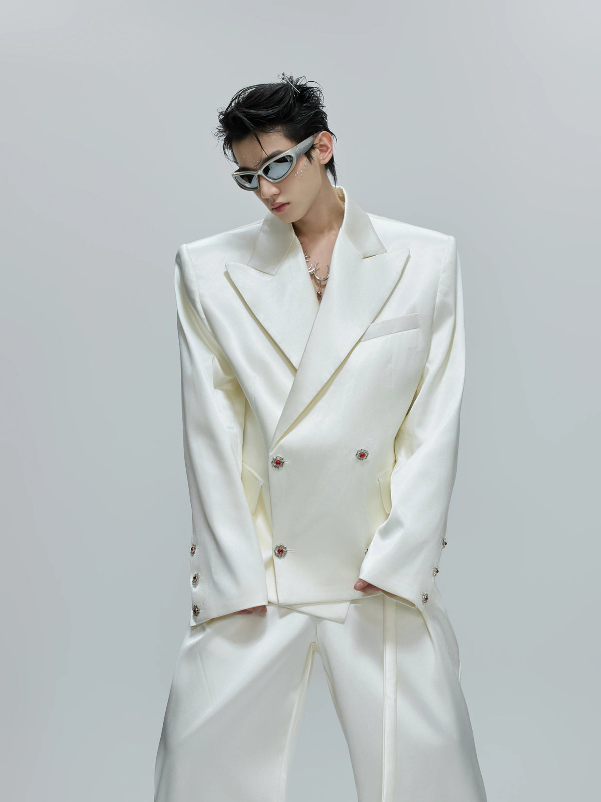 Liquid-Shine Cotton Suit Separates | Relaxed Tailoring - White Top