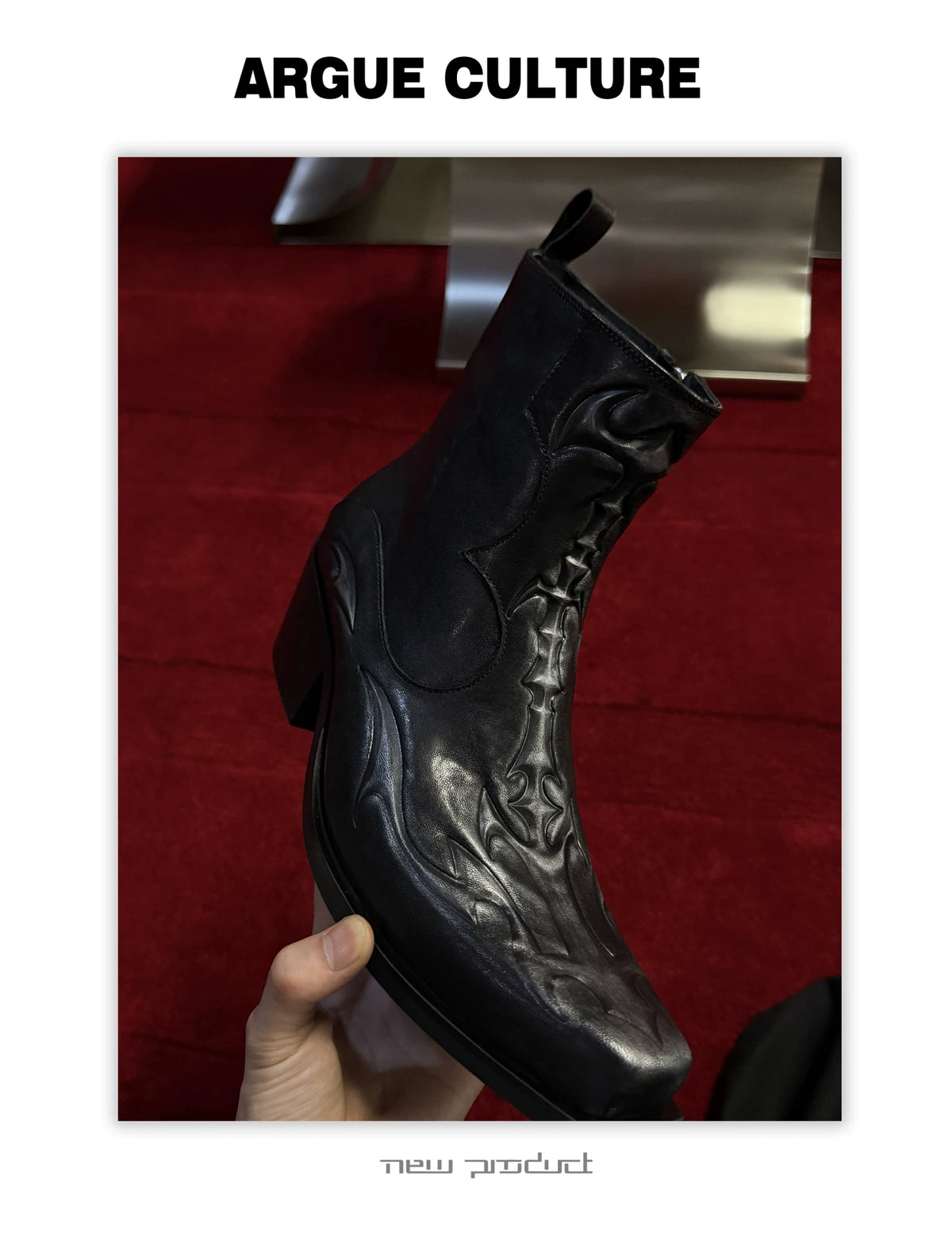 Black Leather Spine Chelsea Boots with Platform Heel - description image 8