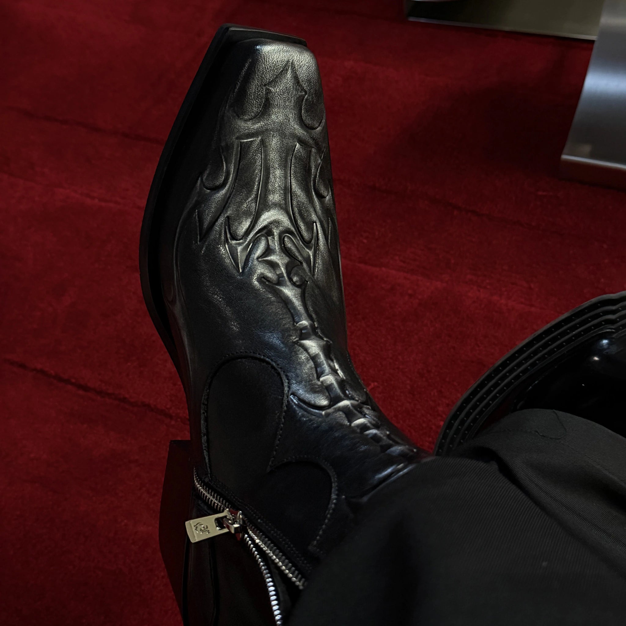 Black Leather Spine Chelsea Boots with Platform Heel - main image 2