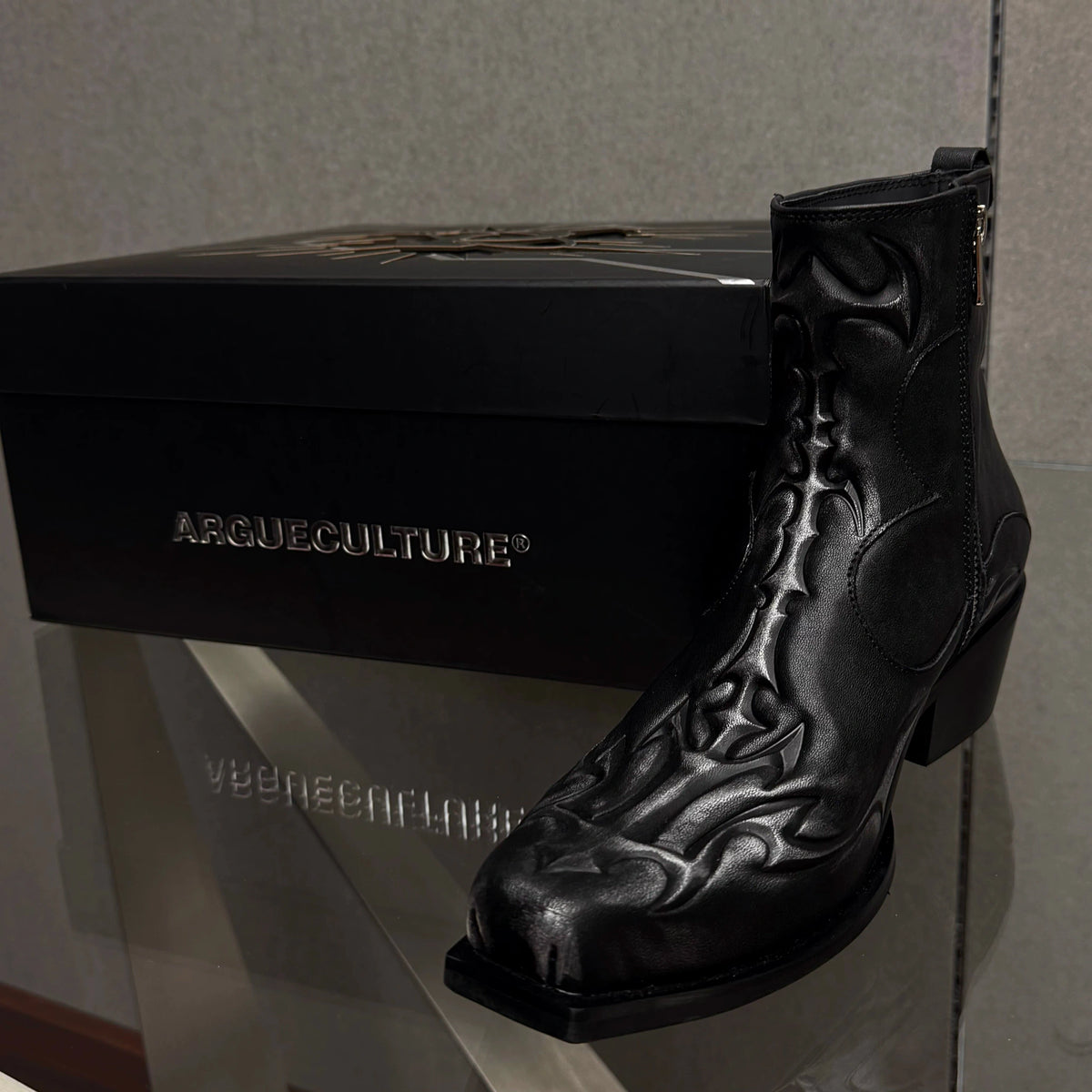 Black Leather Spine Chelsea Boots with Platform Heel - main image 3