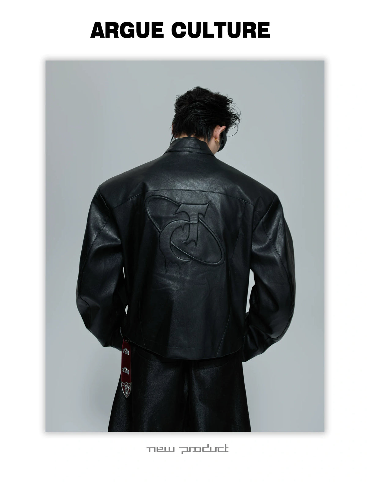 Sculpted Faux Leather Moto Jacket with Stand Collar - description image 2