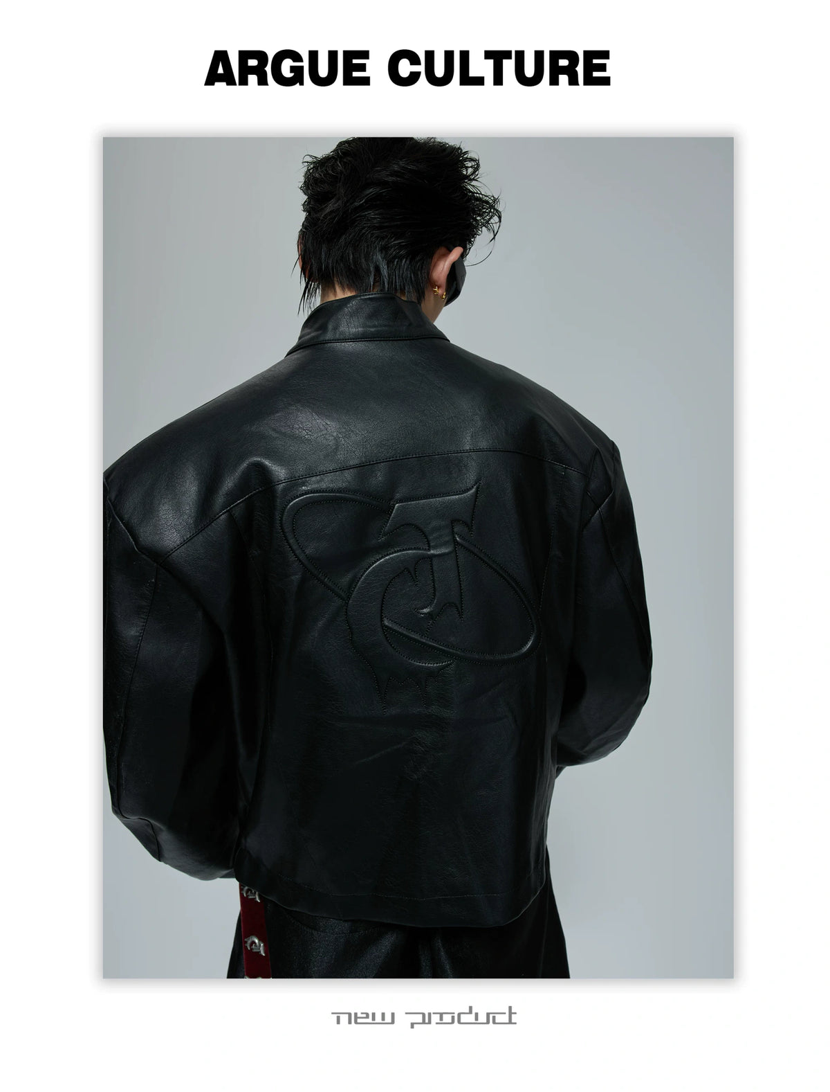 Sculpted Faux Leather Moto Jacket with Stand Collar - description image 3