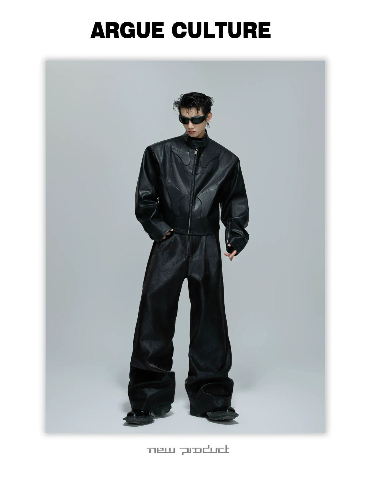 Sculpted Faux Leather Moto Jacket with Stand Collar - description image 4