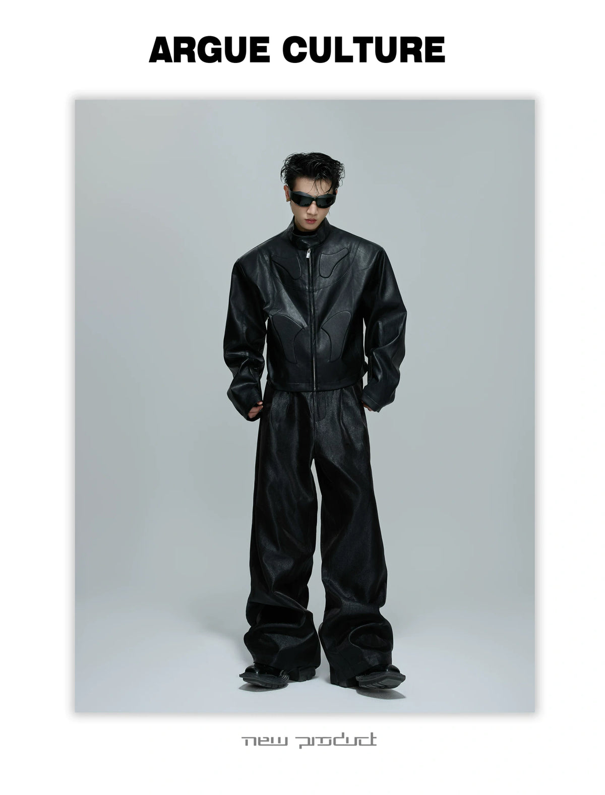 Sculpted Faux Leather Moto Jacket with Stand Collar - description image 5