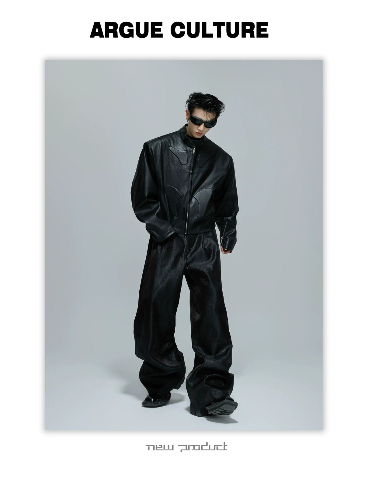 Sculpted Faux Leather Moto Jacket with Stand Collar - description image 6