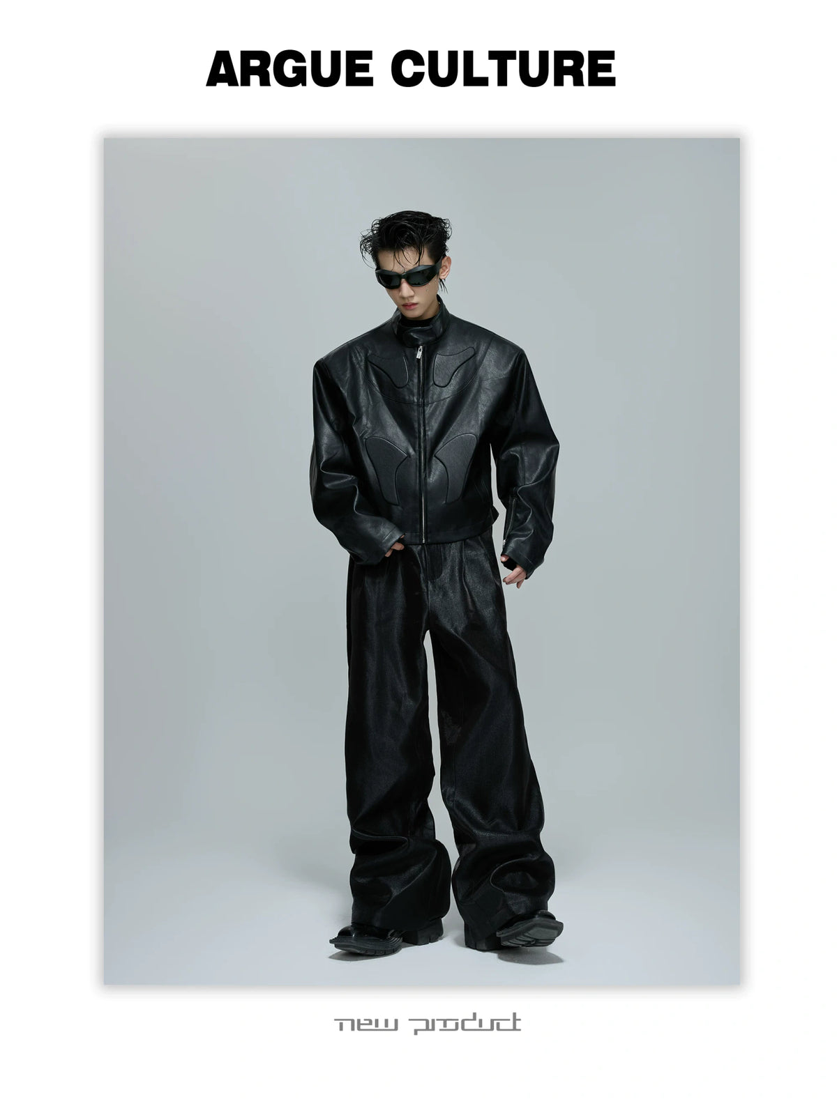 Sculpted Faux Leather Moto Jacket with Stand Collar - description image 8