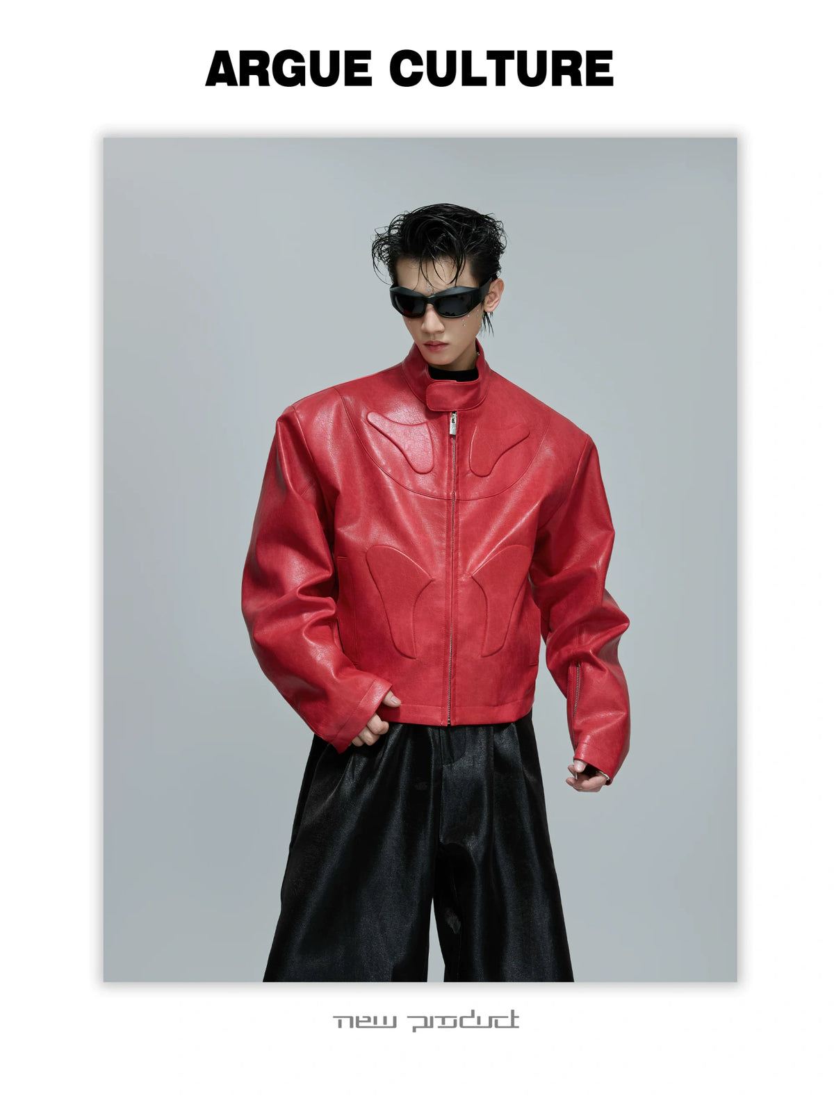 Sculpted Faux Leather Moto Jacket with Stand Collar - description image 9