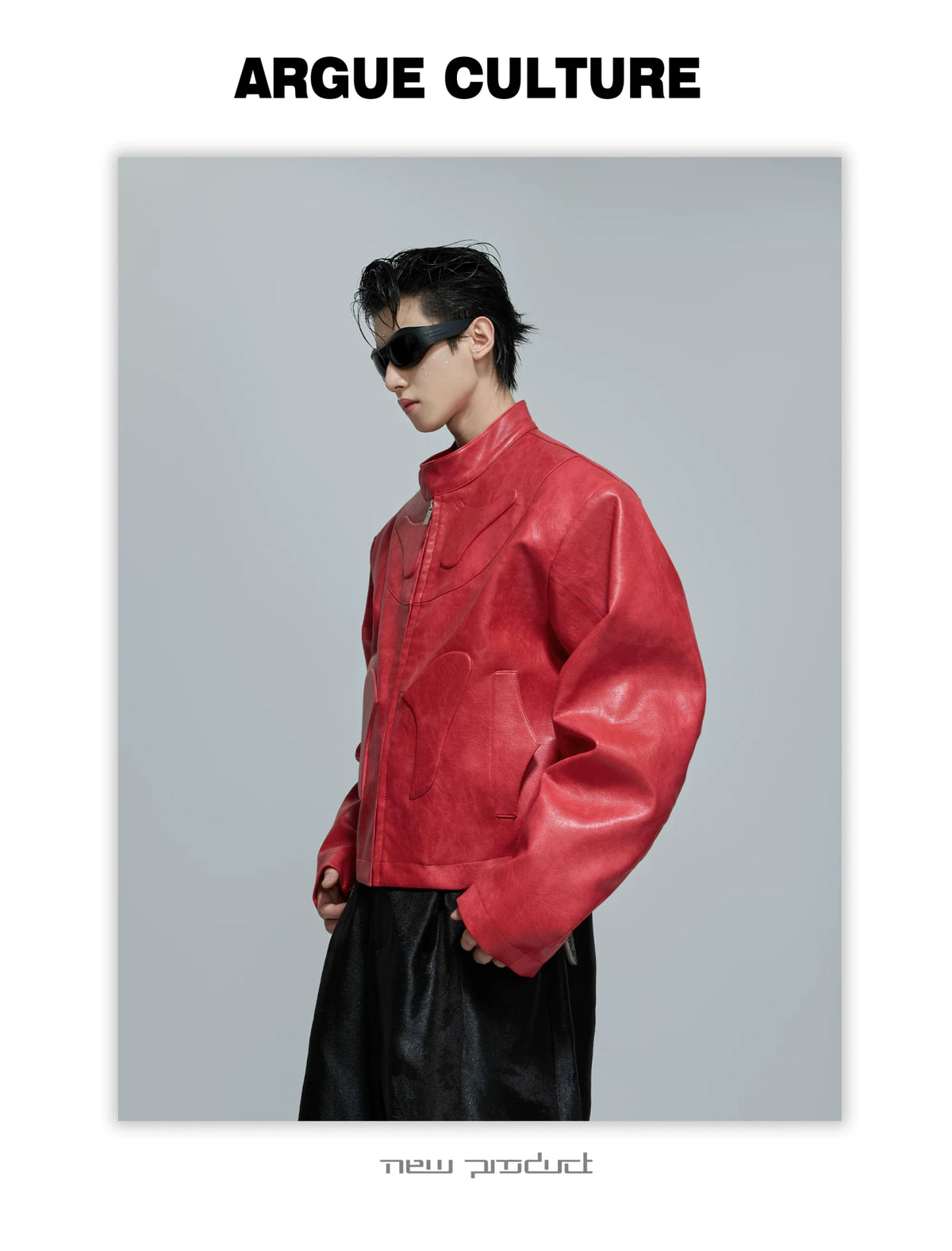 Sculpted Faux Leather Moto Jacket with Stand Collar - description image 10
