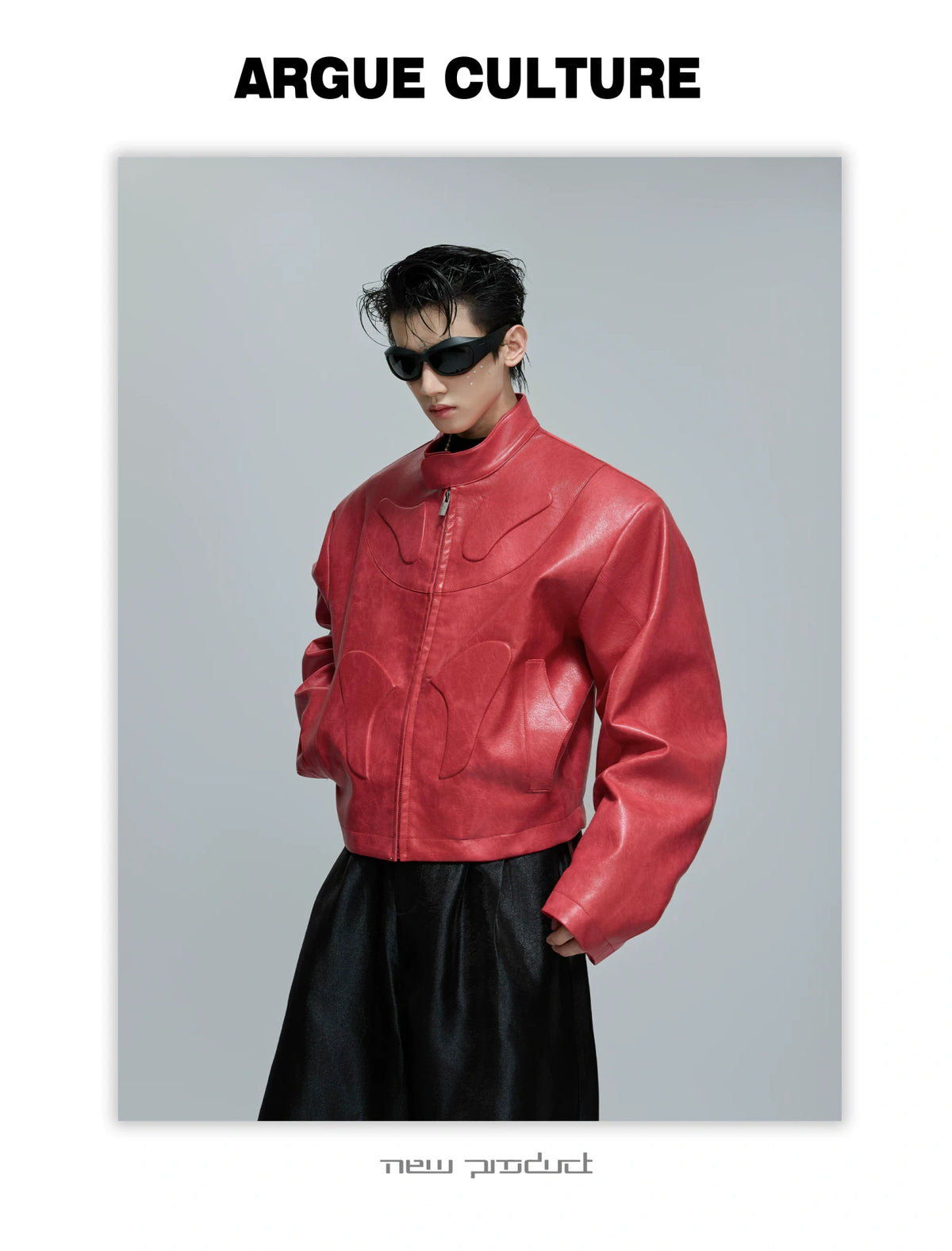 Sculpted Faux Leather Moto Jacket with Stand Collar - description image 11