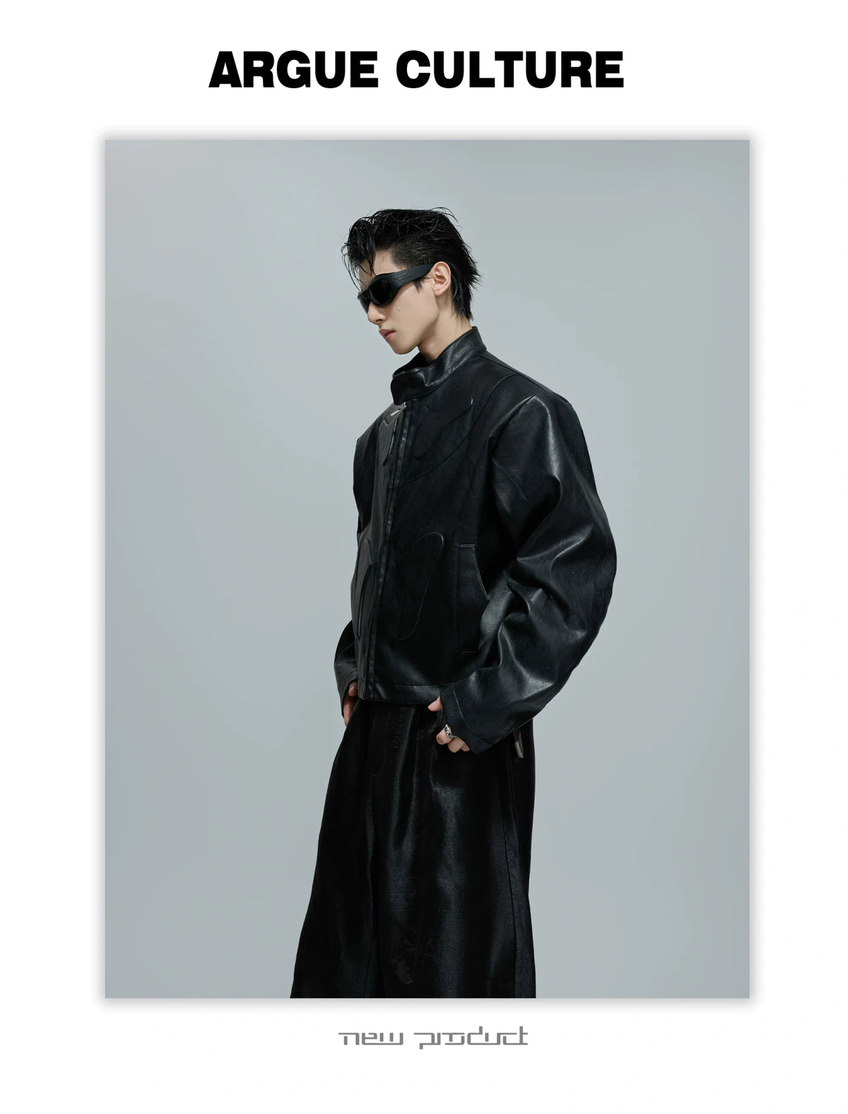 Sculpted Faux Leather Moto Jacket with Stand Collar - description image 12