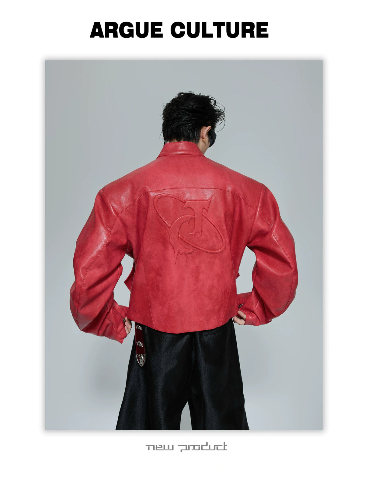 Sculpted Faux Leather Moto Jacket with Stand Collar - description image 13