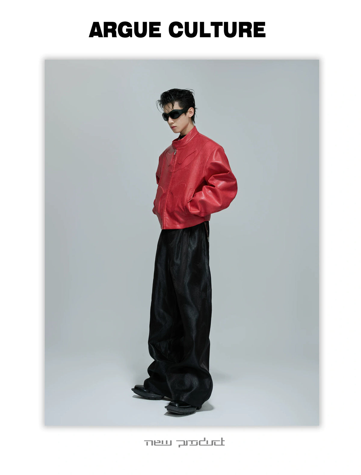 Sculpted Faux Leather Moto Jacket with Stand Collar - description image 16