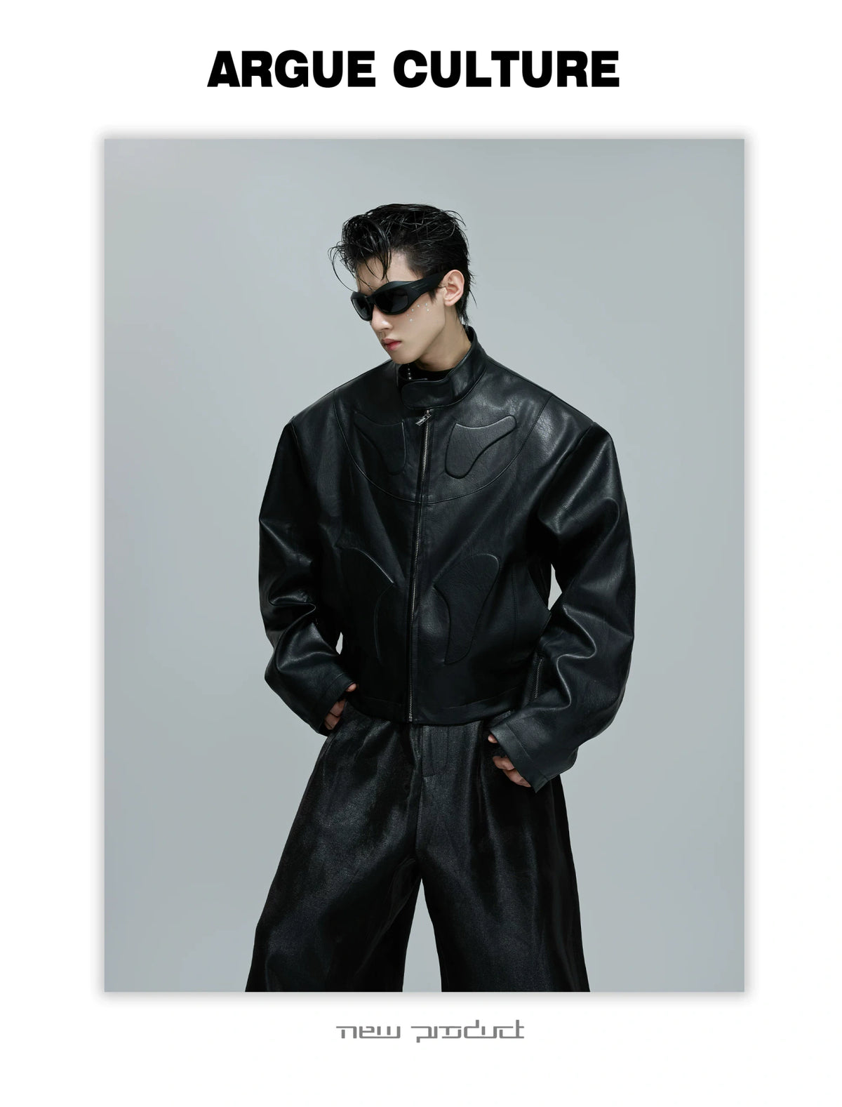 Sculpted Faux Leather Moto Jacket with Stand Collar - description image 20