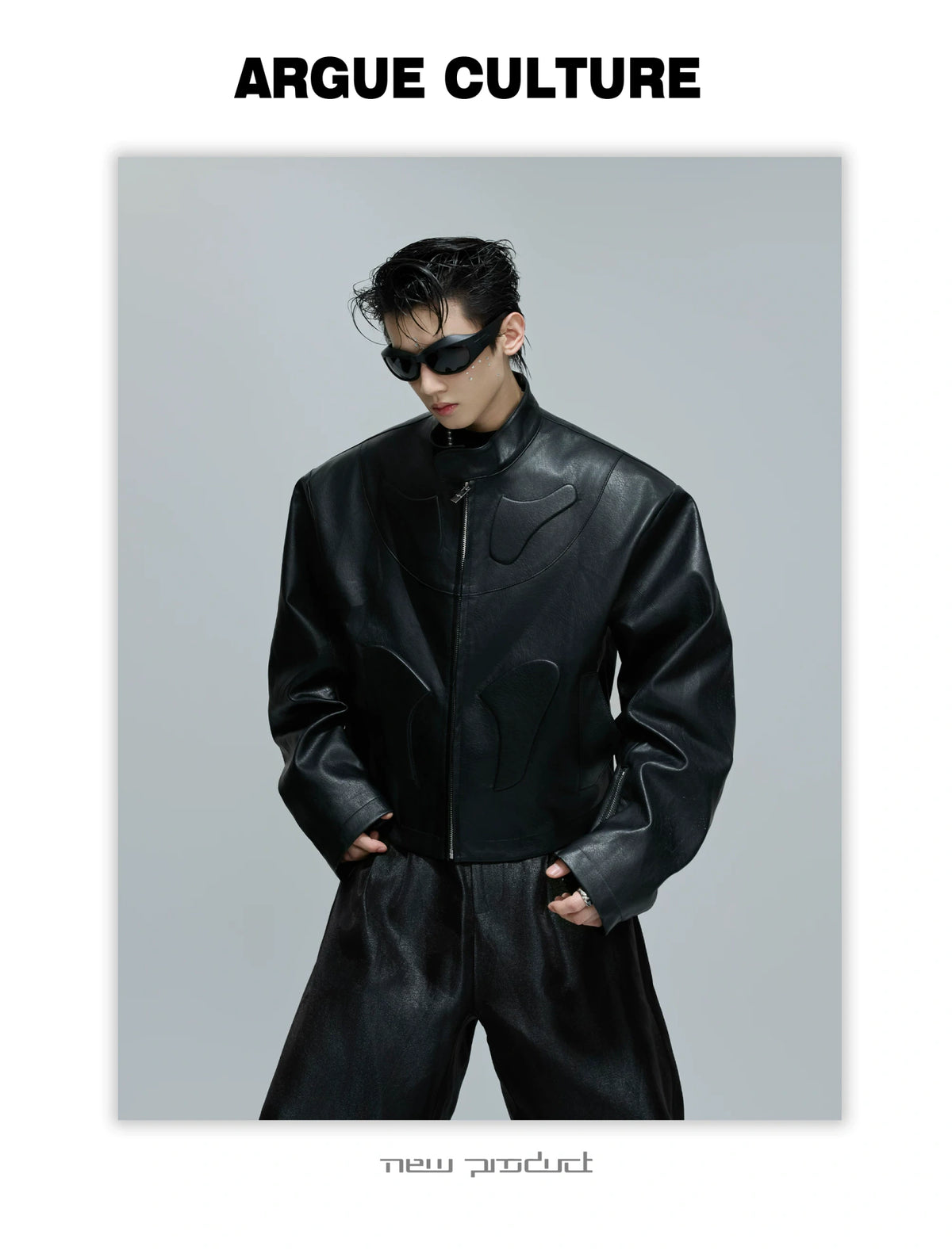 Sculpted Faux Leather Moto Jacket with Stand Collar - description image 21