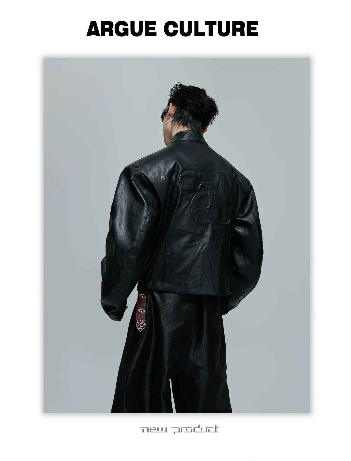 Sculpted Faux Leather Moto Jacket with Stand Collar - description image 23