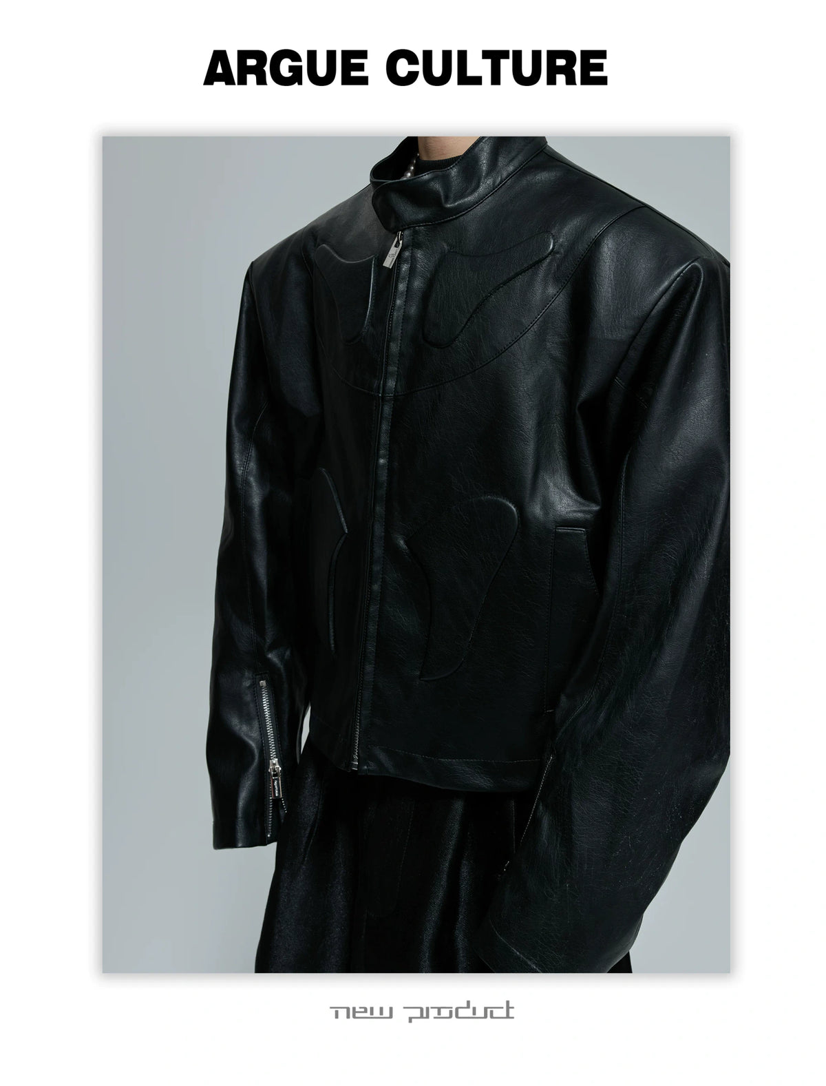 Sculpted Faux Leather Moto Jacket with Stand Collar - description image 24