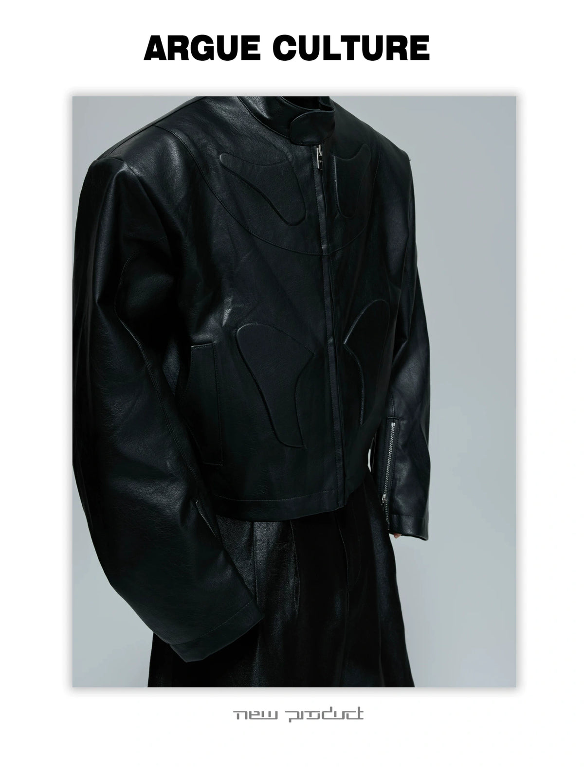 Sculpted Faux Leather Moto Jacket with Stand Collar - description image 25