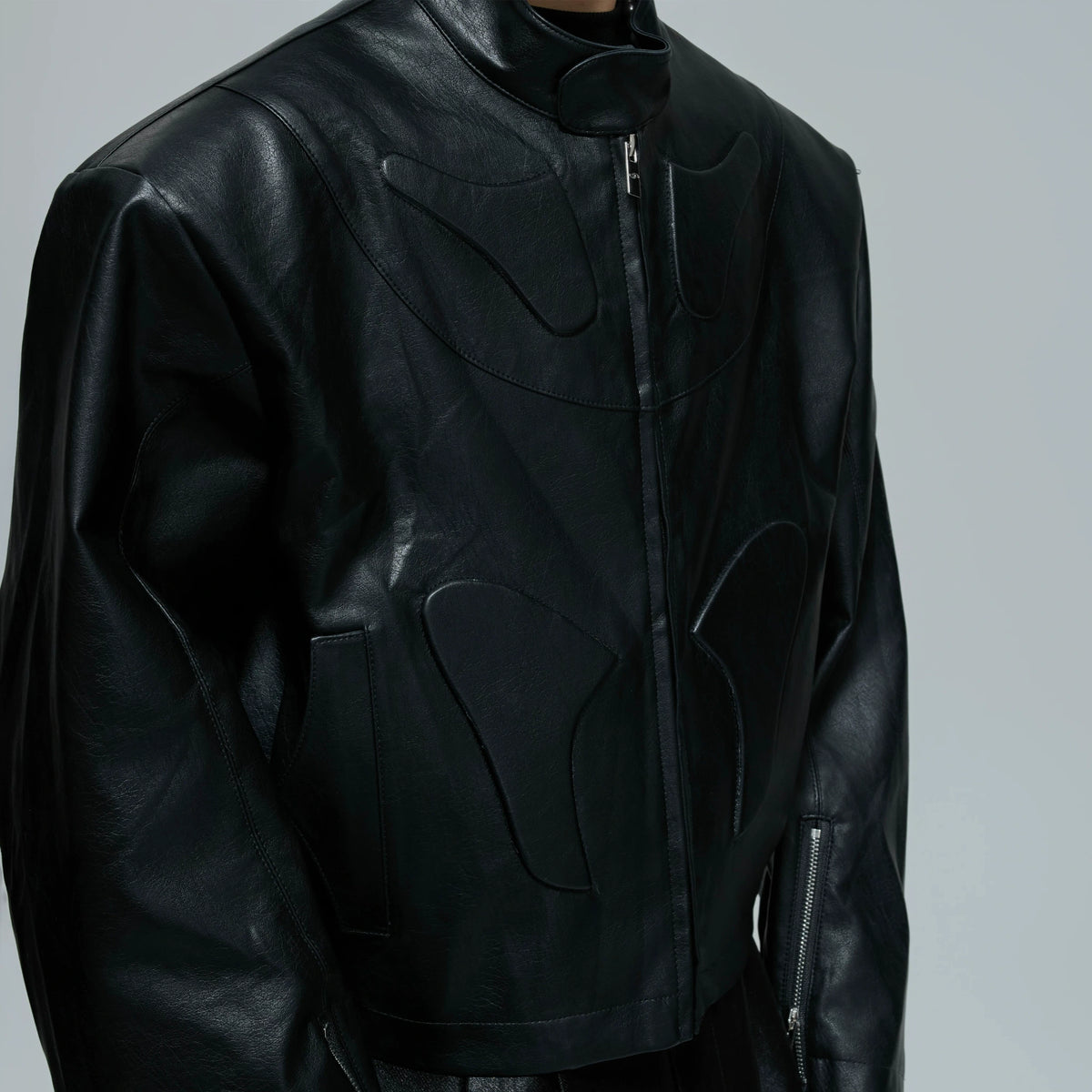 Sculpted Faux Leather Moto Jacket with Stand Collar - main image 3
