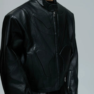 Sculpted Faux Leather Moto Jacket with Stand Collar - main image 3