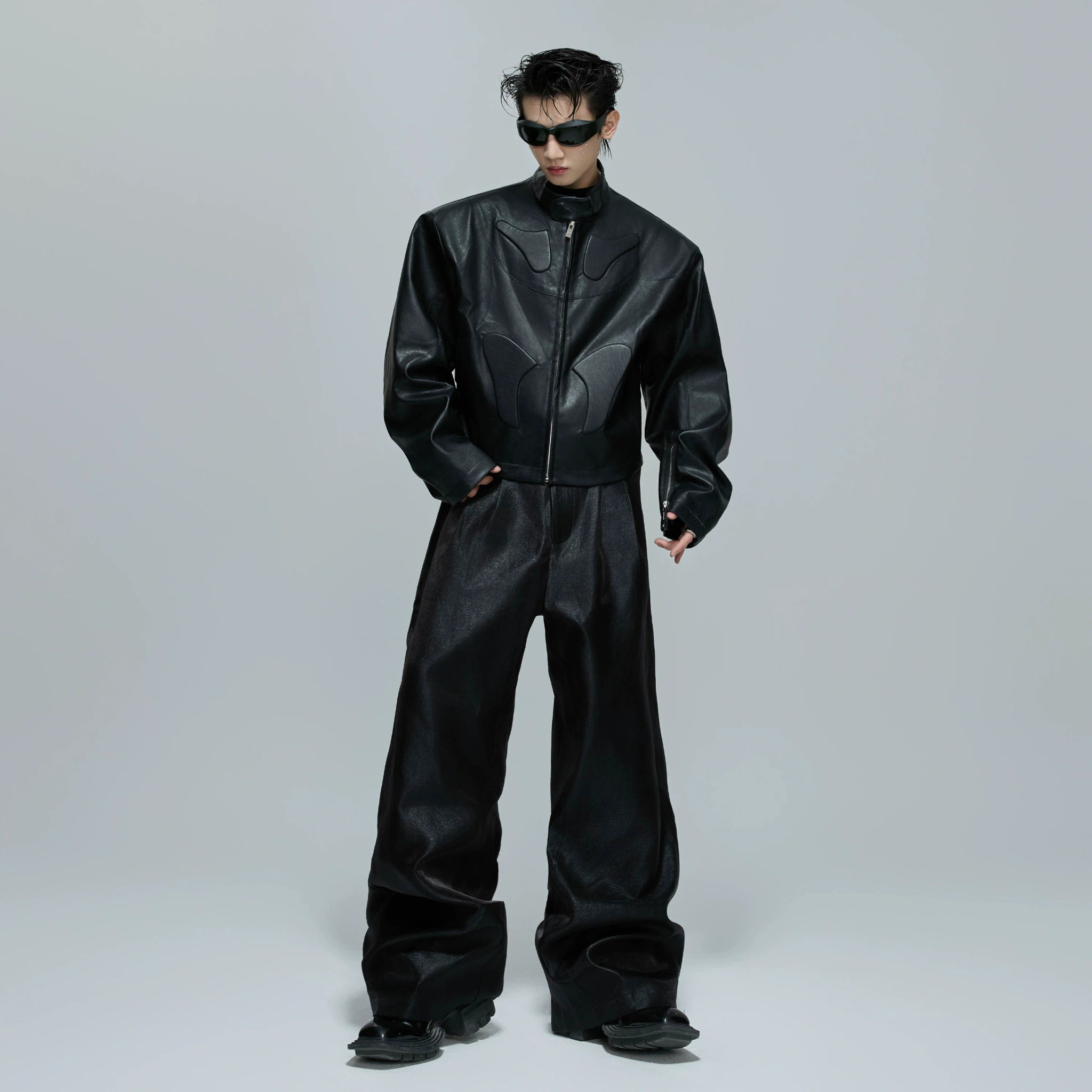 Sculpted Faux Leather Moto Jacket with Stand Collar - main image 5